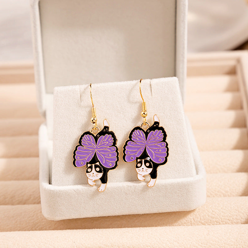 Wholesale Jewelry Drip Paint Cat Cartoon Alloy Earrings